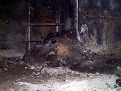 Geschmolzener Kernbrennstoff (sogenannter Elefantenfuß) im Block 4 des Kernkraftwerks Tschernobyl Foto sogenannter Elefantenfuß